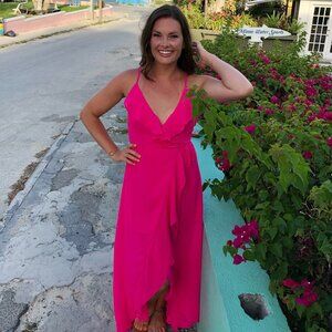 Pink, open back, dress